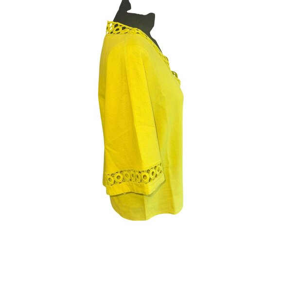 Marc New York Linen Oversized Mustard Yellow Blouse Lace Trim Blouse Artsy Money - Picture 5 of 10